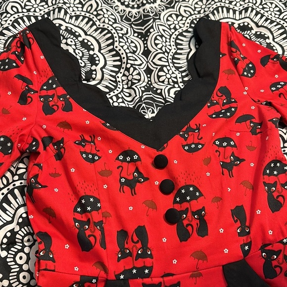 Voodoo Vixen Retro Pinup 50s Katnis cats in the Rain size Small with Pockets - Picture 6 of 12